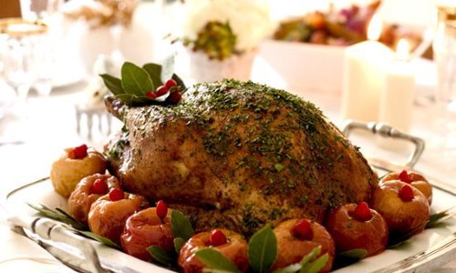 Peru com Ervas e Maçãs Caramelizadas